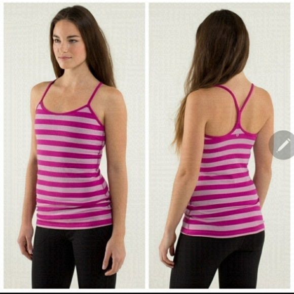 𝅺LULULEMON Power Y tank top pink and white strip - Picture 1 of 9
